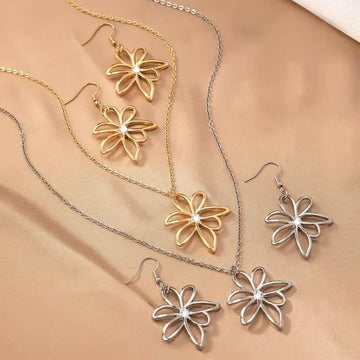 Flower necklace and Earring set in gold and silver