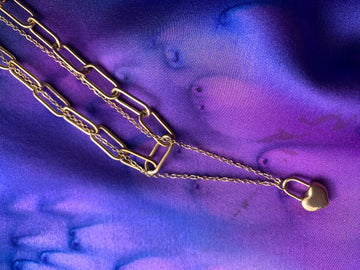 The Amour Necklace, Gold Heart Lock Layered Chain Necklace