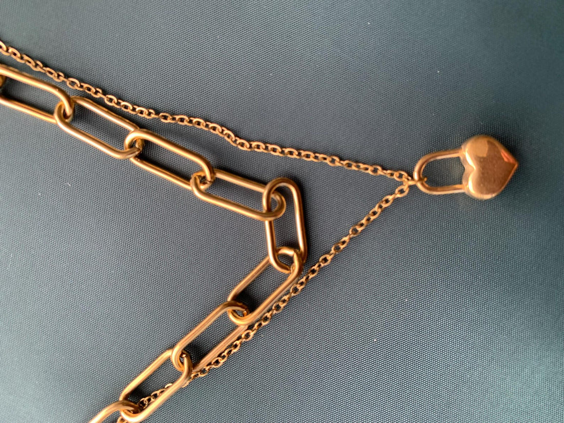 The Amour Necklace, Gold Heart Lock Layered Chain Necklace