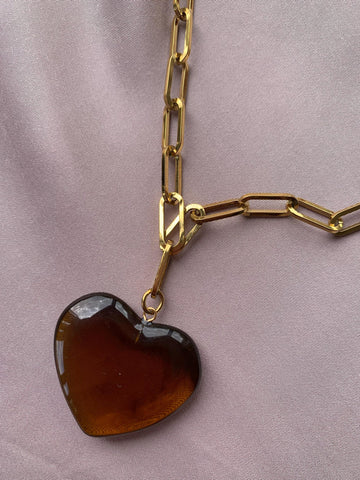 Beloved pendant necklaces with amber heart charm.