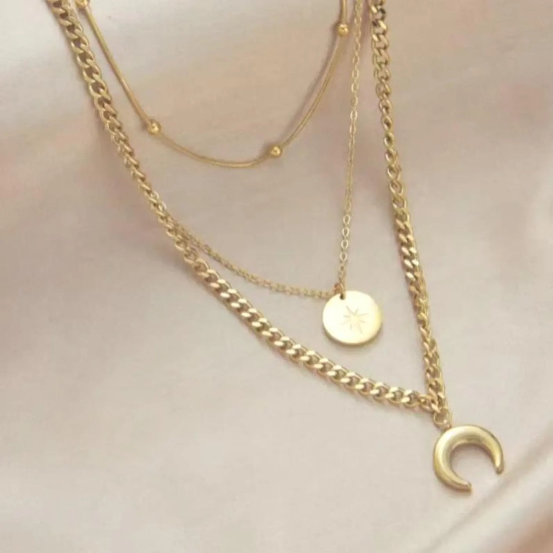 SUN AND MOON Triple Pendant Necklace